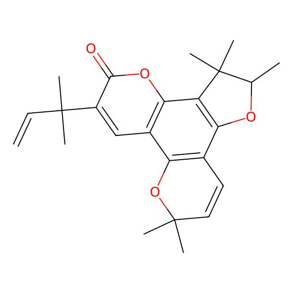 2D Structure of 4,5,5,15,15-Pentamethyl-10-(2-methylbut-3-en-2-yl)-3,8,14-trioxatetracyclo[11.4.0.02,6.07,12]heptadeca-1(13),2(6),7(12),10,16-pentaen-9-one