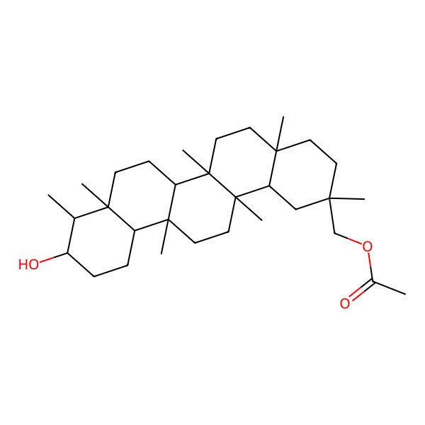 2D Structure of (10-Hydroxy-2,4a,6a,6a,8a,9,14a-heptamethyl-1,3,4,5,6,6b,7,8,9,10,11,12,12a,13,14,14b-hexadecahydropicen-2-yl)methyl acetate