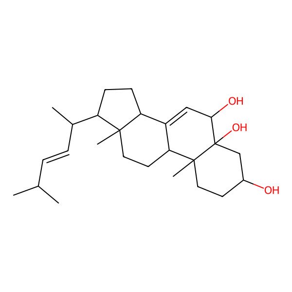 2D Structure of (3S,5R,6R,9S,10R,13R,14R,17R)-10,13-dimethyl-17-[(E,2R)-5-methylhex-3-en-2-yl]-1,2,3,4,6,9,11,12,14,15,16,17-dodecahydrocyclopenta[a]phenanthrene-3,5,6-triol