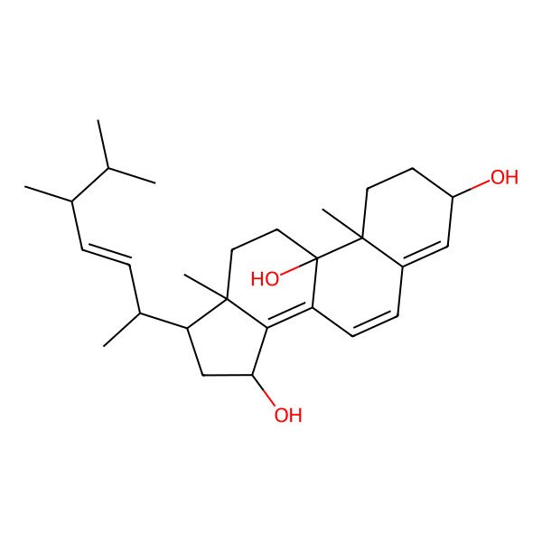2D Structure of (22E, 24R)-9alpha,15alpha-dihydroxyergosta-4,6,8(14),22-tetraen-3-one