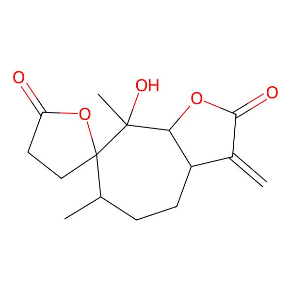 2D Structure of (3aS,6S,7R,8R,8aR)-8-hydroxy-6,8-dimethyl-3-methylidenespiro[4,5,6,8a-tetrahydro-3aH-cyclohepta[b]furan-7,5'-oxolane]-2,2'-dione