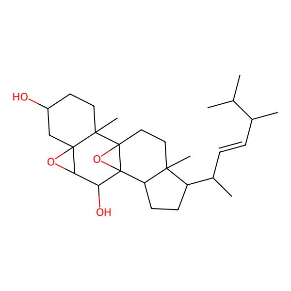 2D Structure of 5alpha, 6alpha;8alpha, 9alpha-diepoxy-(22E, 24R)-ergost-22-ene-3beta, 7alpha-diol