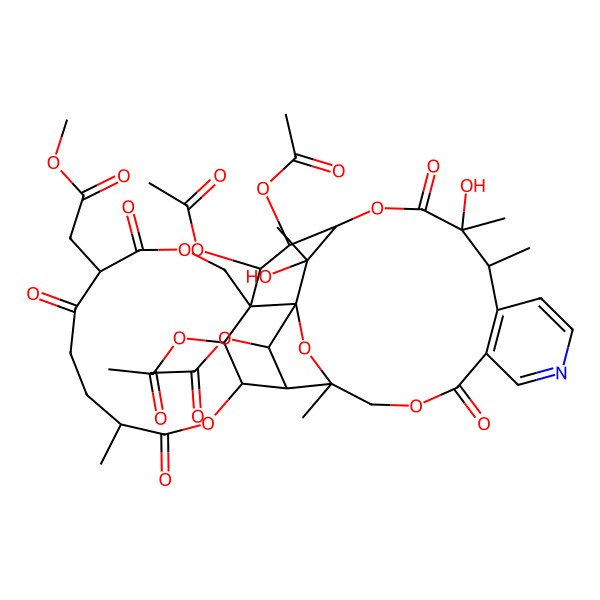 2D Structure of methyl 2-[(1S,2R,3R,4R,7S,11R,15R,16R,17R,18S,21R,22R,32R,34S,35S)-2,16,17,35-tetraacetyloxy-21,34-dihydroxy-7,21,22,32,34-pentamethyl-6,10,12,20,29-pentaoxo-5,13,19,30,33-pentaoxa-26-azahexacyclo[16.15.1.14,15.01,15.03,32.023,28]pentatriaconta-23(28),24,26-trien-11-yl]acetate