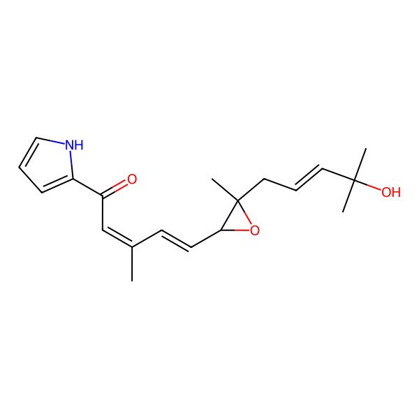 2D Structure of 5-[3-(4-hydroxy-4-methylpent-2-enyl)-3-methyloxiran-2-yl]-3-methyl-1-(1H-pyrrol-2-yl)penta-2,4-dien-1-one