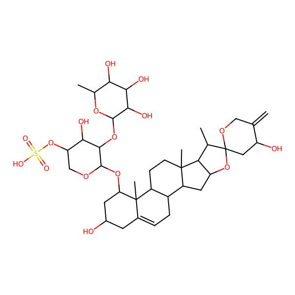 2D Structure of [6-(4',16-Dihydroxy-7,9,13-trimethyl-5'-methylidenespiro[5-oxapentacyclo[10.8.0.02,9.04,8.013,18]icos-18-ene-6,2'-oxane]-14-yl)oxy-4-hydroxy-5-(3,4,5-trihydroxy-6-methyloxan-2-yl)oxyoxan-3-yl] hydrogen sulfate