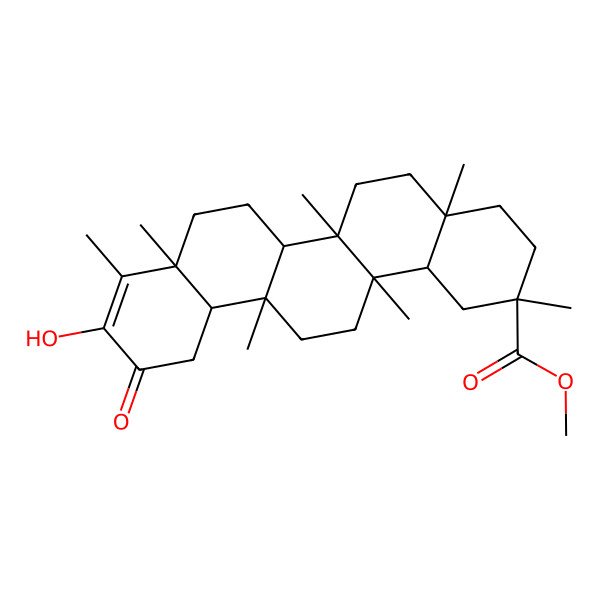 2D Structure of methyl (2R,4aS,6aR,6aR,6bS,8aS,12aS,14aS,14bR)-10-hydroxy-2,4a,6a,6a,8a,9,14a-heptamethyl-11-oxo-3,4,5,6,6b,7,8,12,12a,13,14,14b-dodecahydro-1H-picene-2-carboxylate