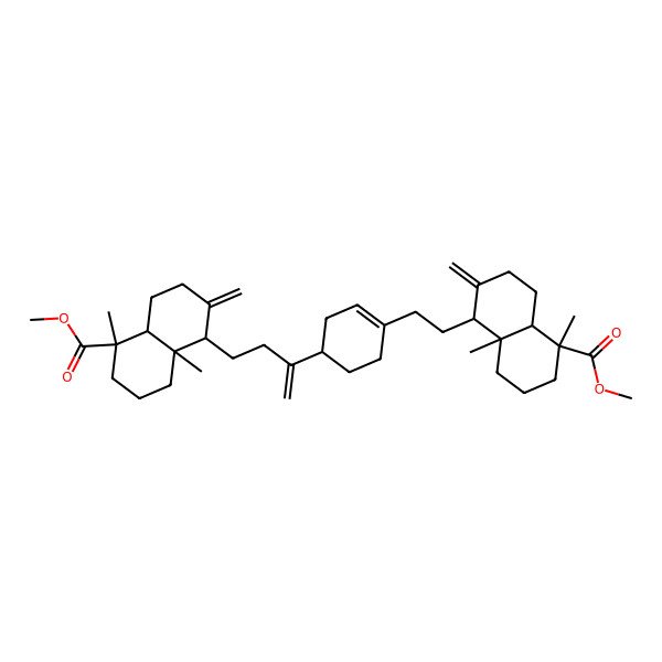 2D Structure of methyl 5-[2-[4-[4-(5-methoxycarbonyl-5,8a-dimethyl-2-methylidene-3,4,4a,6,7,8-hexahydro-1H-naphthalen-1-yl)but-1-en-2-yl]cyclohexen-1-yl]ethyl]-1,4a-dimethyl-6-methylidene-3,4,5,7,8,8a-hexahydro-2H-naphthalene-1-carboxylate