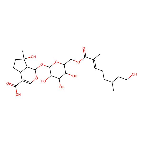 2D Structure of 7-hydroxy-7-methyl-1-[3,4,5-trihydroxy-6-[(8-hydroxy-2,6-dimethyloct-2-enoyl)oxymethyl]oxan-2-yl]oxy-4a,5,6,7a-tetrahydro-1H-cyclopenta[c]pyran-4-carboxylic acid