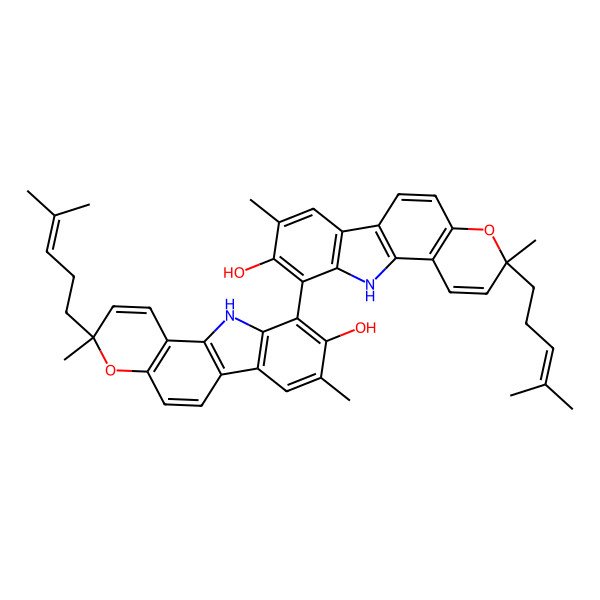 2D Structure of (3R)-10-[(3R)-9-hydroxy-3,8-dimethyl-3-(4-methylpent-3-enyl)-11H-pyrano[3,2-a]carbazol-10-yl]-3,8-dimethyl-3-(4-methylpent-3-enyl)-11H-pyrano[3,2-a]carbazol-9-ol