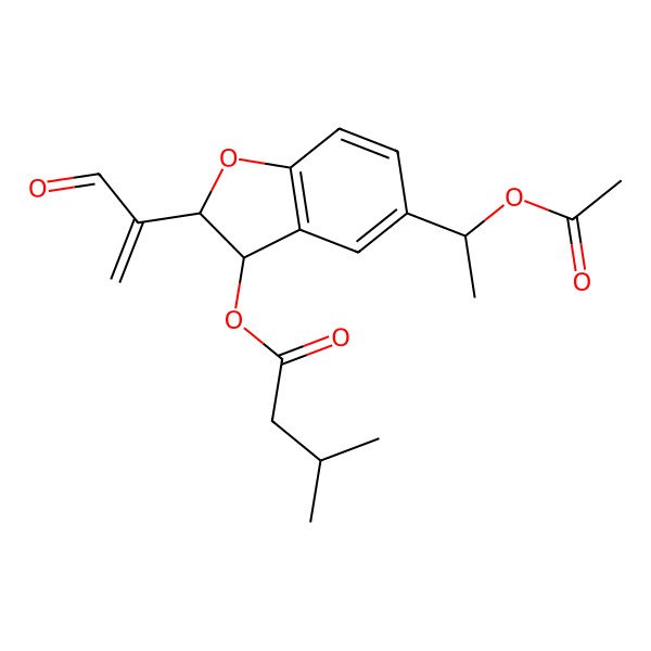 2D Structure of [(2R,3R)-5-[(1S)-1-acetyloxyethyl]-2-(3-oxoprop-1-en-2-yl)-2,3-dihydro-1-benzofuran-3-yl] 3-methylbutanoate