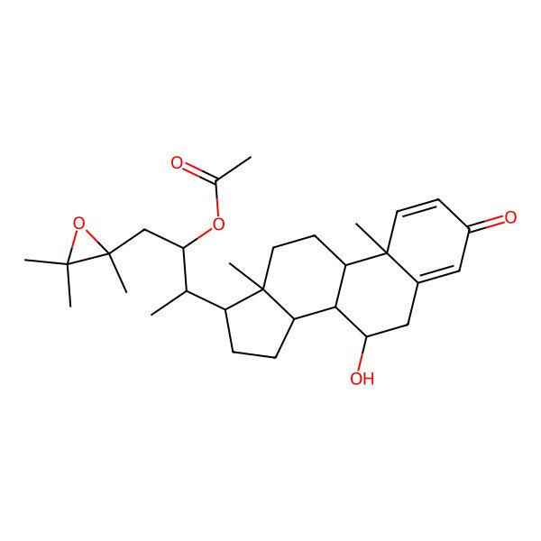 2D Structure of [(2R,3S)-3-[(7R,8S,9S,10R,13R,14S,17R)-7-hydroxy-10,13-dimethyl-3-oxo-6,7,8,9,11,12,14,15,16,17-decahydrocyclopenta[a]phenanthren-17-yl]-1-[(2S)-2,3,3-trimethyloxiran-2-yl]butan-2-yl] acetate
