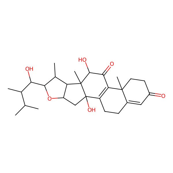 2D Structure of (22S, 23R)-12alpha,14alpha,23alpha-trihydroxy-16,22-epoxy-ergosta-4,8-dien-3,11-dione