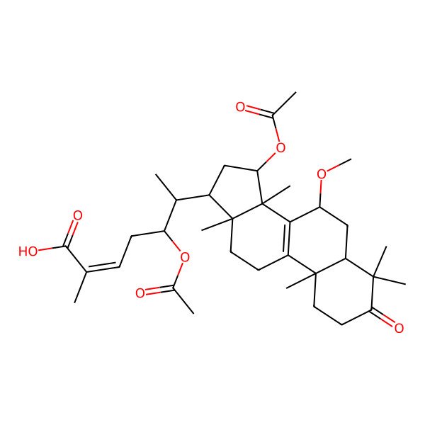 2D Structure of (22S,24E)-15alpha,22-diacetoxy-7alpha-methoxy-3-oxolanosta-8,24-dien-26-oic acid