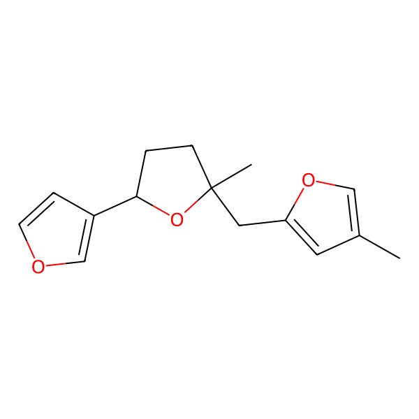 2D Structure of 2,3'-Bifuran, 2,3,4,5-tetrahydro-5-methyl-5-[(4-methyl-2-furanyl)methyl]-
