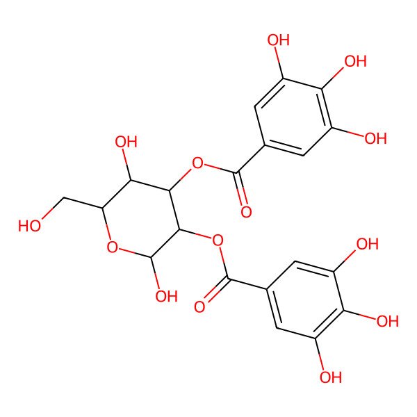 2D Structure of 2,3-Bis-O-(3,4,5-trihydroxybenzoyl)hexopyranose 2D Structure of 2,3-Bis-O-(3,4,5-trihydroxybenzoyl)hexopyranose