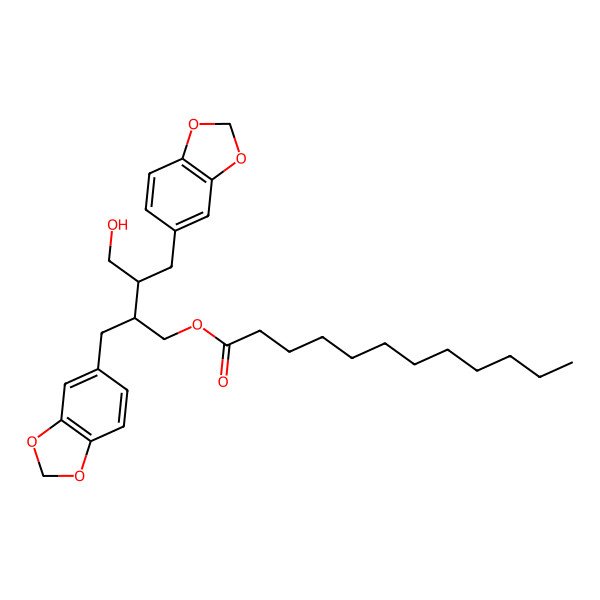 2D Structure of [2,3-Bis(1,3-benzodioxol-5-ylmethyl)-4-hydroxybutyl] dodecanoate