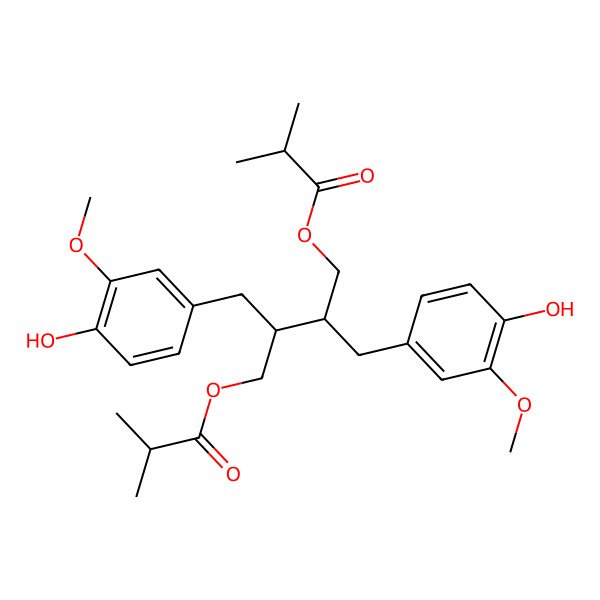 2D Structure of [2,3-Bis[(4-hydroxy-3-methoxyphenyl)methyl]-4-(2-methylpropanoyloxy)butyl] 2-methylpropanoate