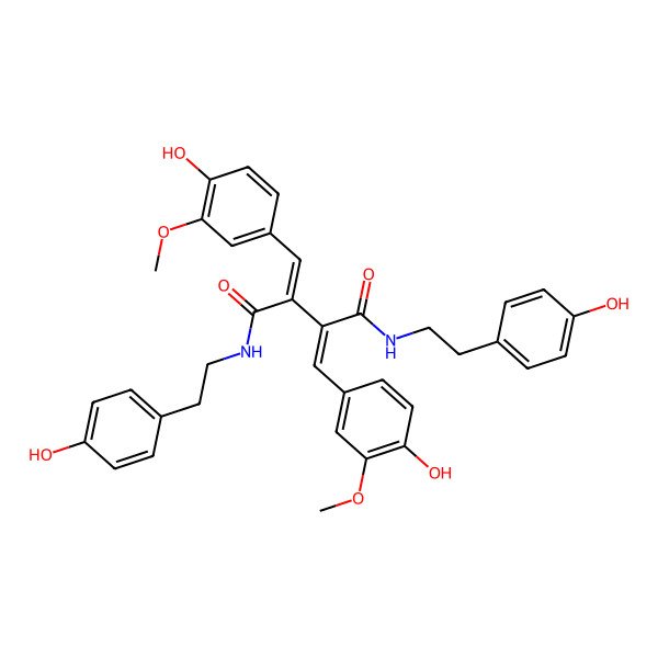 2D Structure of 2,3-bis[(4-hydroxy-3-methoxyphenyl)methylidene]-N,N'-bis[2-(4-hydroxyphenyl)ethyl]butanediamide