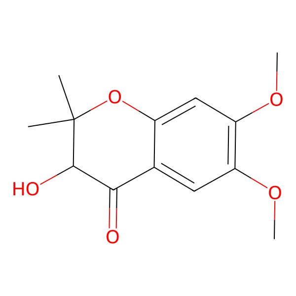 2D Structure of 2,3-dihydro-3S-hydroxy-6,7-dimethoxy-2,2-dimethyl-4H-1-benzopyran-4-one