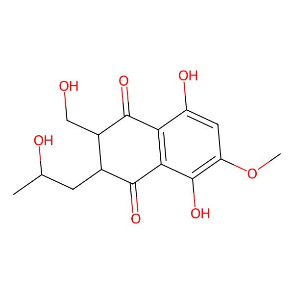 2D Structure of 2,3-Dihydro-5,8-dihydroxy-6-methoxy-2-hydroxymethyl-3-(2-hydroxypropyl)-1,4-naphthalenedione