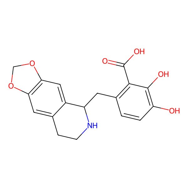 2D Structure of 2,3-Dihydroxy-6-(5,6,7,8-tetrahydro-[1,3]dioxolo[4,5-g]isoquinolin-5-ylmethyl)benzoic acid