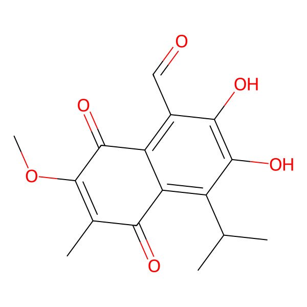 2D Structure of 2,3-Dihydroxy-7-methoxy-6-methyl-5,8-dioxo-4-propan-2-ylnaphthalene-1-carbaldehyde