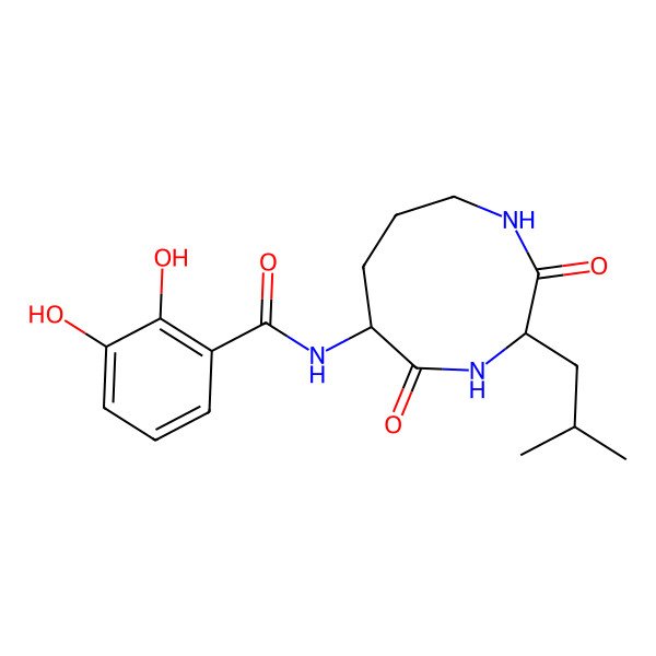 2D Structure of 2,3-dihydroxy-N-[3-(2-methylpropyl)-2,5-dioxo-1,4-diazonan-6-yl]benzamide