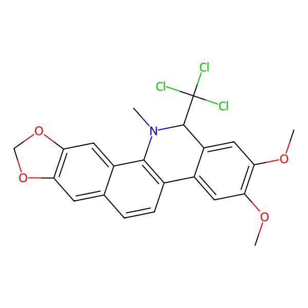 2D Structure of 2,3-dimethoxy-12-methyl-13-(trichloromethyl)-13H-[1,3]benzodioxolo[5,6-c]phenanthridine