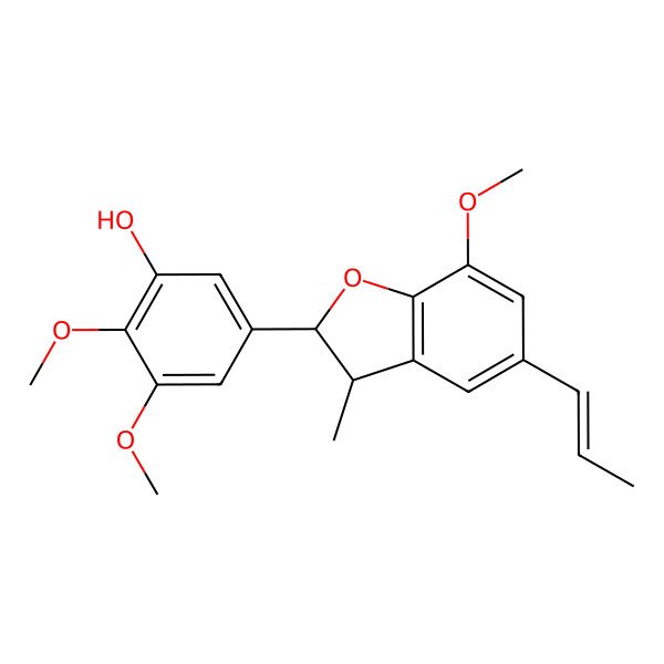2D Structure of 2,3-dimethoxy-5-[(2S,3S)-7-methoxy-3-methyl-5-[(E)-prop-1-enyl]-2,3-dihydro-1-benzofuran-2-yl]phenol