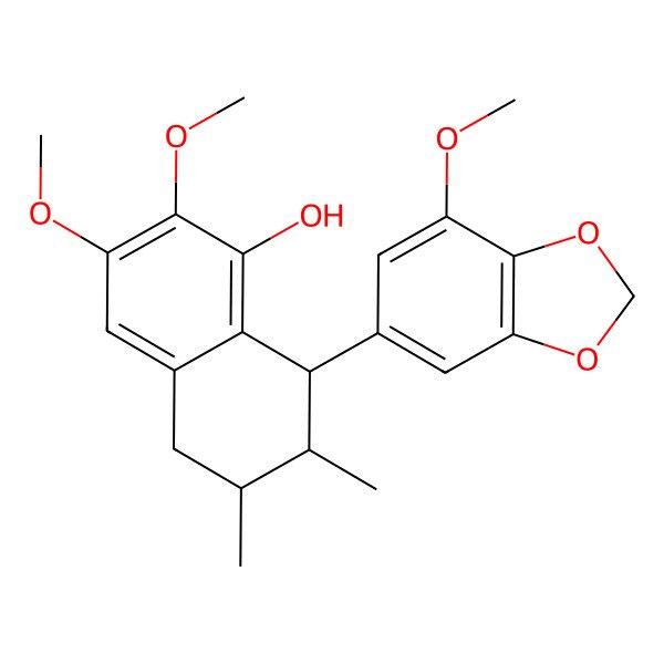 2D Structure of 2,3-Dimethoxy-8-(7-methoxy-1,3-benzodioxol-5-yl)-6,7-dimethyl-5,6,7,8-tetrahydronaphthalen-1-ol