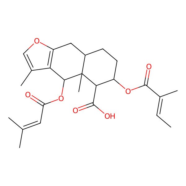 2D Structure of 3,4a-dimethyl-6-(2-methylbut-2-enoyloxy)-4-(3-methylbut-2-enoyloxy)-5,6,7,8,8a,9-hexahydro-4H-benzo[f][1]benzofuran-5-carboxylic acid