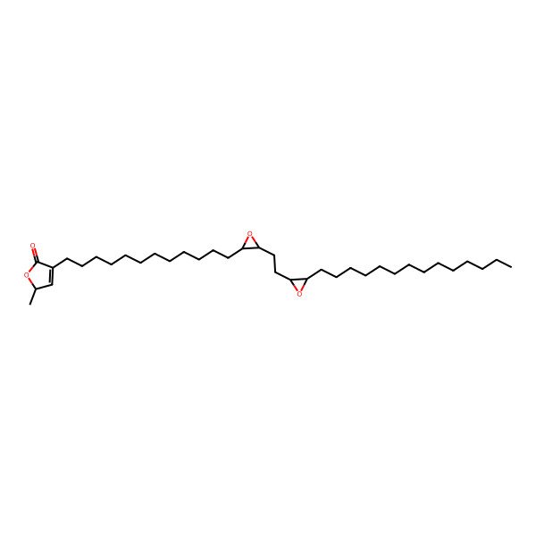 2D Structure of (2S)-2-methyl-4-[12-[(2R,3R)-3-[2-[(2R,3R)-3-tetradecyloxiran-2-yl]ethyl]oxiran-2-yl]dodecyl]-2H-furan-5-one
