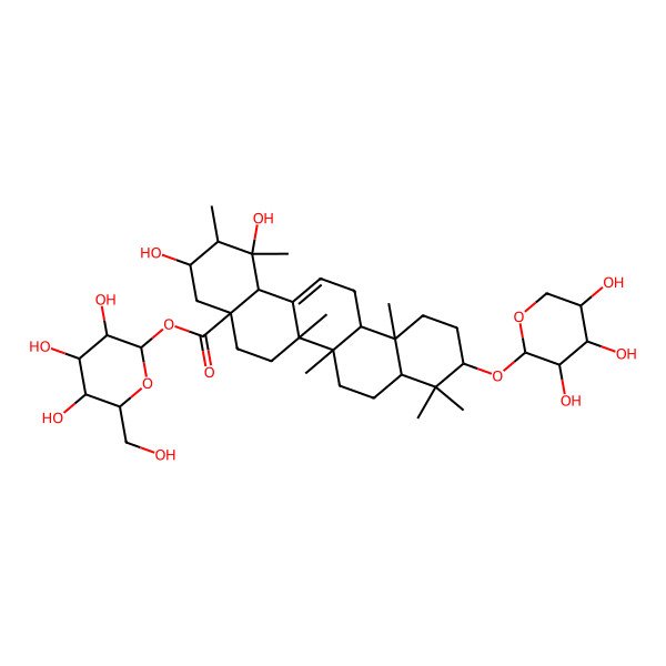 2D Structure of [3,4,5-Trihydroxy-6-(hydroxymethyl)oxan-2-yl] 1,3-dihydroxy-1,2,6a,6b,9,9,12a-heptamethyl-10-(3,4,5-trihydroxyoxan-2-yl)oxy-2,3,4,5,6,6a,7,8,8a,10,11,12,13,14b-tetradecahydropicene-4a-carboxylate
