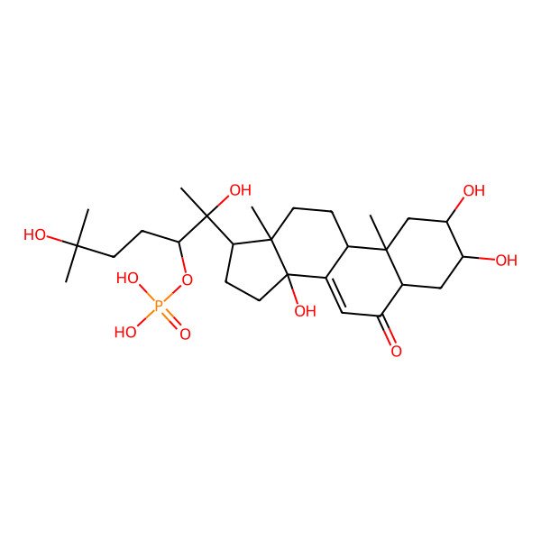 2D Structure of 2,3,14,20,25-Pentahydroxy-6-oxocholest-7-en-22-yl dihydrogen phosphate
