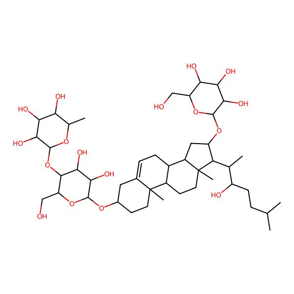 2D Structure of (2S,3R,4R,5R,6S)-2-[(2R,3S,4R,5R,6R)-4,5-dihydroxy-2-(hydroxymethyl)-6-[[(3S,8S,9S,10R,13S,14S,16S,17R)-17-[(2S,3S)-3-hydroxy-6-methylheptan-2-yl]-10,13-dimethyl-16-[(2R,3R,4S,5S,6R)-3,4,5-trihydroxy-6-(hydroxymethyl)oxan-2-yl]oxy-2,3,4,7,8,9,11,12,14,15,16,17-dodecahydro-1H-cyclopenta[a]phenanthren-3-yl]oxy]oxan-3-yl]oxy-6-methyloxane-3,4,5-triol