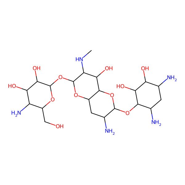 2D Structure of D-Streptamine, O-4-amino-4-deoxy-alpha-D-glucopyranosyl-(1-8)-O-(8R)-2-amino-2,3,7-trideoxy-7-(methylamino)-D-glycero-alpha-D-allo-octadialdo-1,5:8,4-dipyranosyl-(1-4)-2-deoxy-