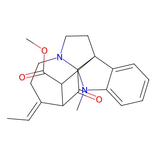 2D Structure of methyl (1R,9S,11R,12E,18R)-12-ethylidene-8-methyl-10-oxo-8,15-diazapentacyclo[9.6.1.01,9.02,7.09,15]octadeca-2,4,6-triene-18-carboxylate