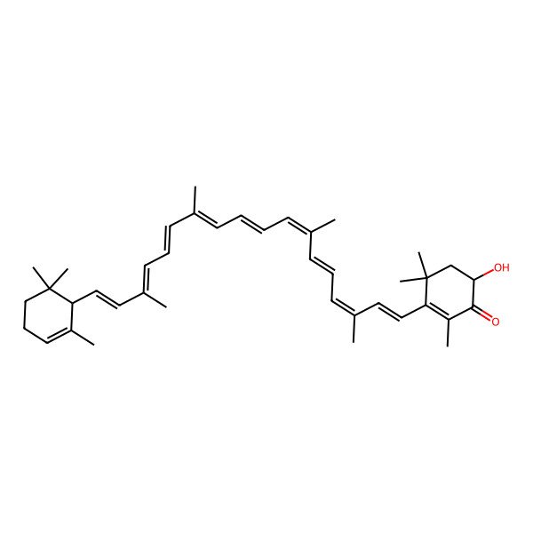2D Structure of 6-Hydroxy-2,4,4-trimethyl-3-[3,7,12,16-tetramethyl-18-(2,6,6-trimethylcyclohex-2-en-1-yl)octadeca-1,3,5,7,9,11,13,15,17-nonaenyl]cyclohex-2-en-1-one