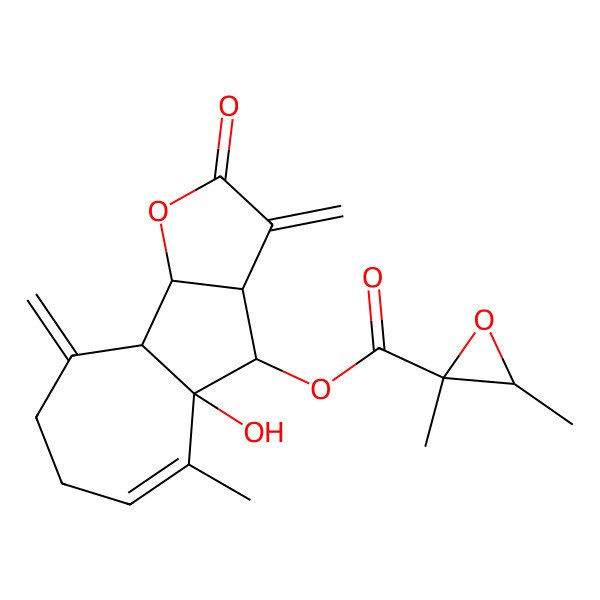 2D Structure of (4a-Hydroxy-5-methyl-3,9-dimethylidene-2-oxo-3a,4,7,8,9a,9b-hexahydroazuleno[1,2-b]furan-4-yl) 2,3-dimethyloxirane-2-carboxylate