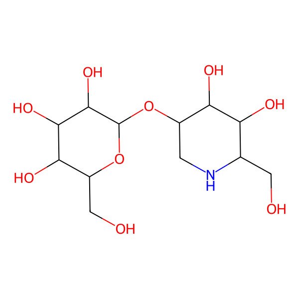 2D Structure of (2R,3R,4S,5S,6R)-2-[(3S,4S,5R,6R)-4,5-dihydroxy-6-(hydroxymethyl)piperidin-3-yl]oxy-6-(hydroxymethyl)oxane-3,4,5-triol