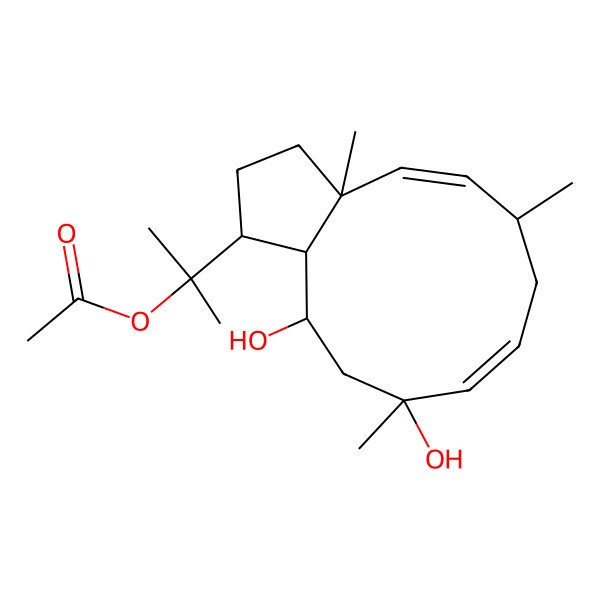 2D Structure of 2-[(1R,3aR,4E,6S,8E,10S,12S,12aS)-10,12-dihydroxy-3a,6,10-trimethyl-1,2,3,6,7,11,12,12a-octahydrocyclopenta[11]annulen-1-yl]propan-2-yl acetate