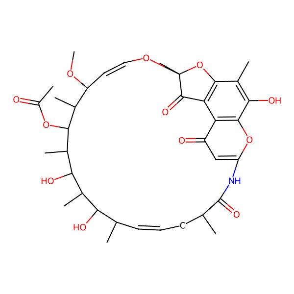2D Structure of [(7S,9E,11S,12R,13S,14R,15R,16R,17S,18S,19E,22R)-2,15,17-trihydroxy-11-methoxy-3,7,12,14,16,18,22-heptamethyl-6,23,27-trioxo-8,29,30-trioxa-24-azatetracyclo[23.3.1.14,7.05,28]triaconta-1(28),2,4,9,19,25-hexaen-13-yl] acetate
