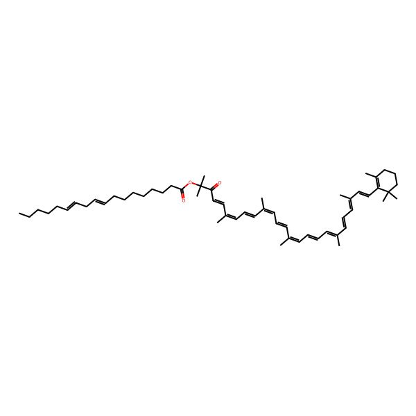 2D Structure of [2,6,10,14,19,23-Hexamethyl-3-oxo-25-(2,6,6-trimethylcyclohexen-1-yl)pentacosa-4,6,8,10,12,14,16,18,20,22,24-undecaen-2-yl] octadeca-9,12-dienoate