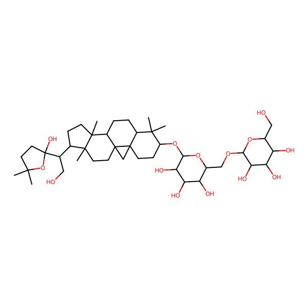 2D Structure of 2-(Hydroxymethyl)-6-[[3,4,5-trihydroxy-6-[[15-[2-hydroxy-1-(2-hydroxy-5,5-dimethyloxolan-2-yl)ethyl]-7,7,12,16-tetramethyl-6-pentacyclo[9.7.0.01,3.03,8.012,16]octadecanyl]oxy]oxan-2-yl]methoxy]oxane-3,4,5-triol