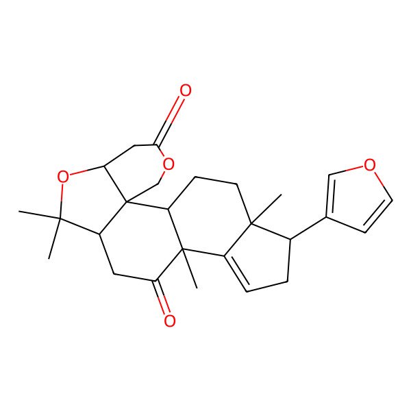 2D Structure of (1R,2R,5S,6R,10R,13S,16S)-6-(furan-3-yl)-5,10,14,14-tetramethyl-15,19-dioxapentacyclo[11.7.0.01,16.02,10.05,9]icos-8-ene-11,18-dione