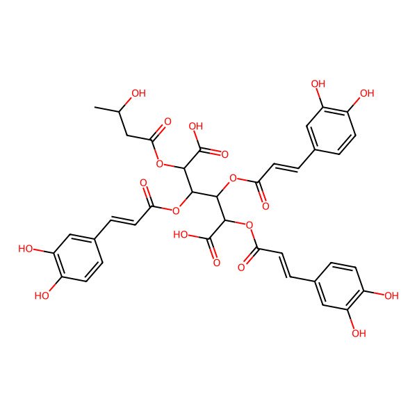 2D Structure of 2,3,4-Tris[3-(3,4-dihydroxyphenyl)prop-2-enoyloxy]-5-(3-hydroxybutanoyloxy)hexanedioic acid