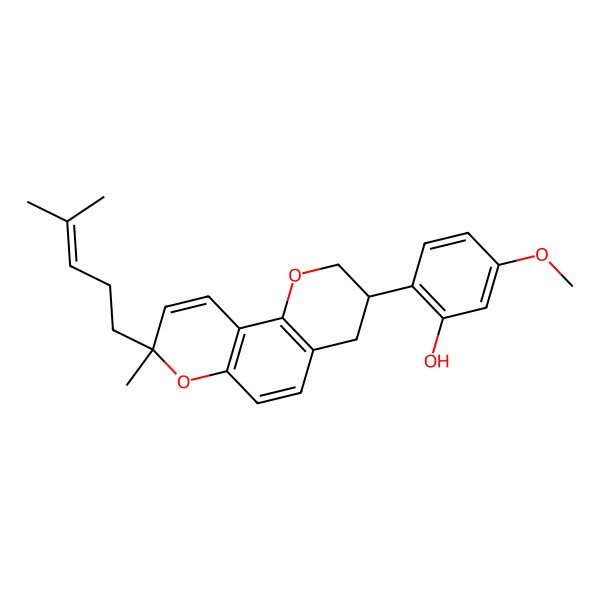 2D Structure of 5-methoxy-2-[(3S,8R)-8-methyl-8-(4-methylpent-3-enyl)-3,4-dihydro-2H-pyrano[2,3-f]chromen-3-yl]phenol