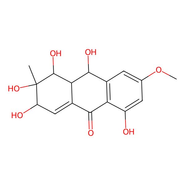 2D Structure of 2,3,4,8,10-Pentahydroxy-6-methoxy-3-methyl-2,4,4a,10-tetrahydroanthracen-9-one