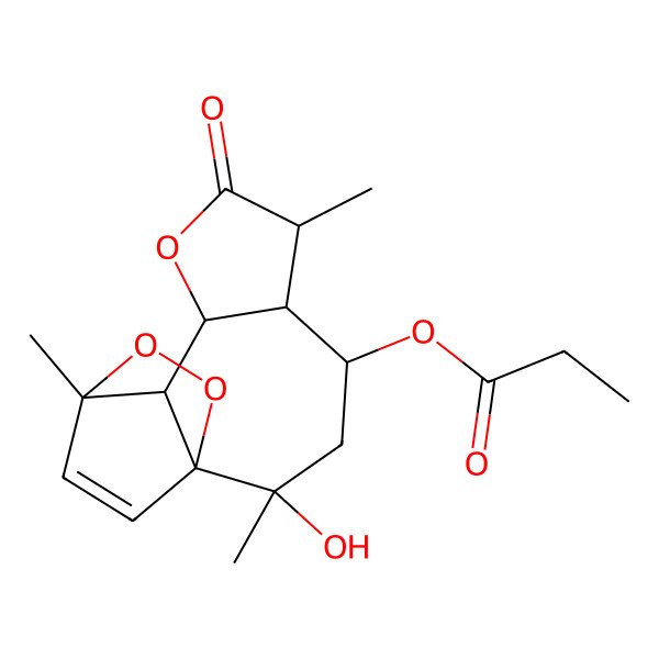 2D Structure of [(1S,2R,4S,5R,6S,9S,10S,11R)-2-hydroxy-2,6,11-trimethyl-7-oxo-8,12,13-trioxatetracyclo[9.2.2.01,10.05,9]pentadec-14-en-4-yl] propanoate