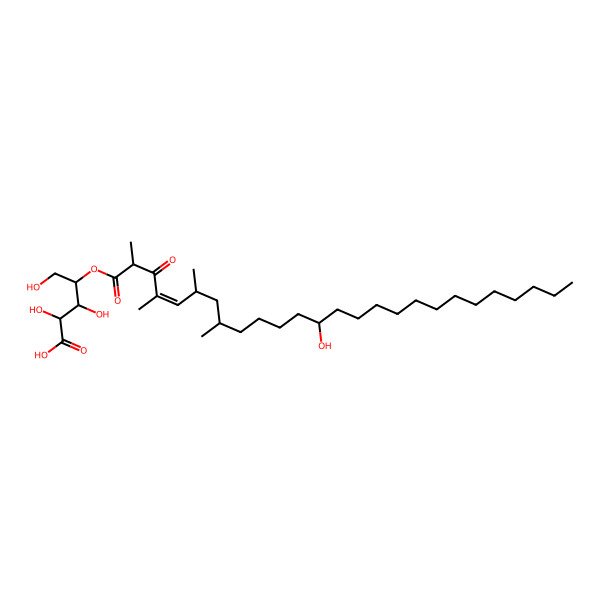 2D Structure of 2,3,5-Trihydroxy-4-(13-hydroxy-2,4,6,8-tetramethyl-3-oxohexacos-4-enoyl)oxypentanoic acid